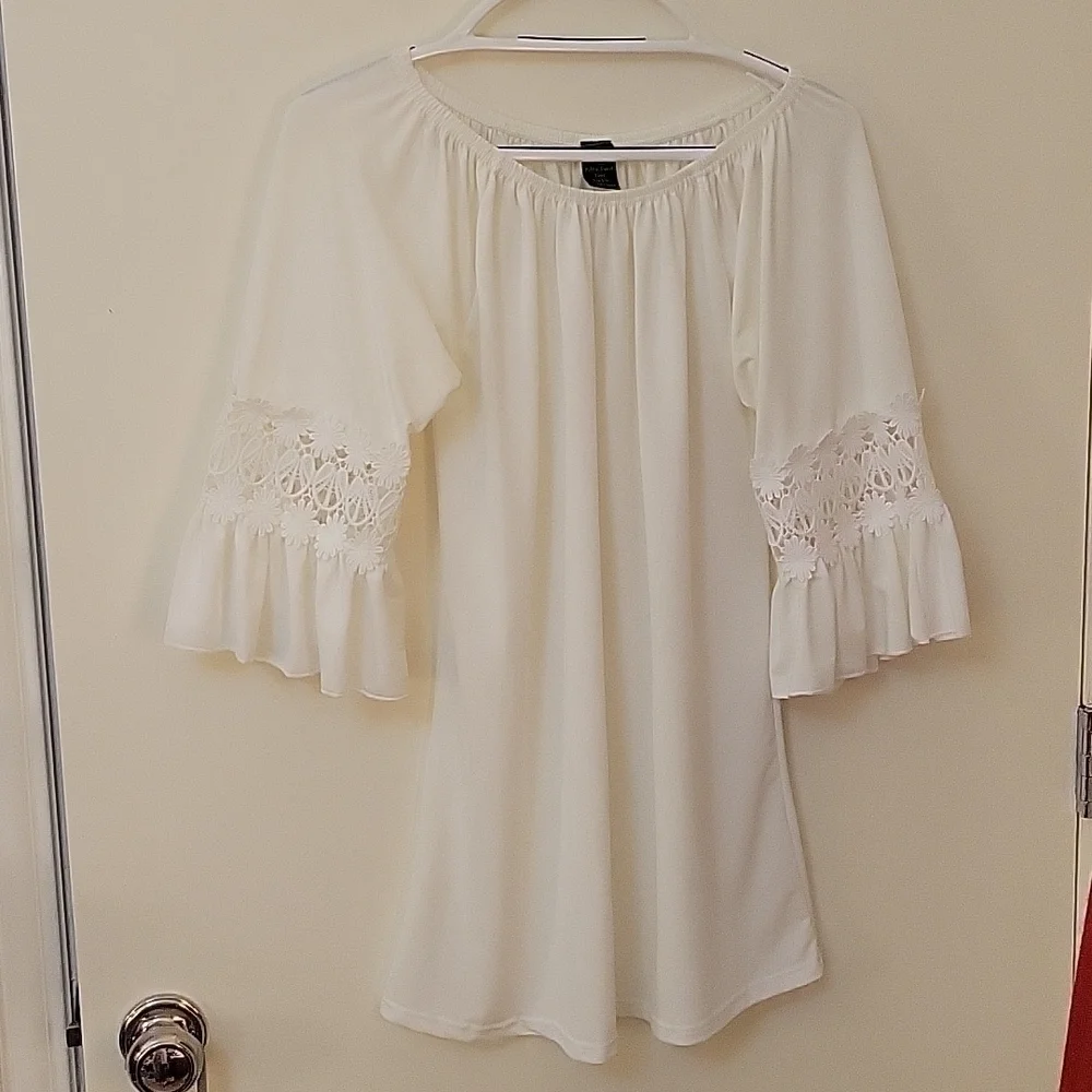 3/$30 WINWIN Romantic Winter White Off Shoulder Bell Sleeve Coquette Blouse